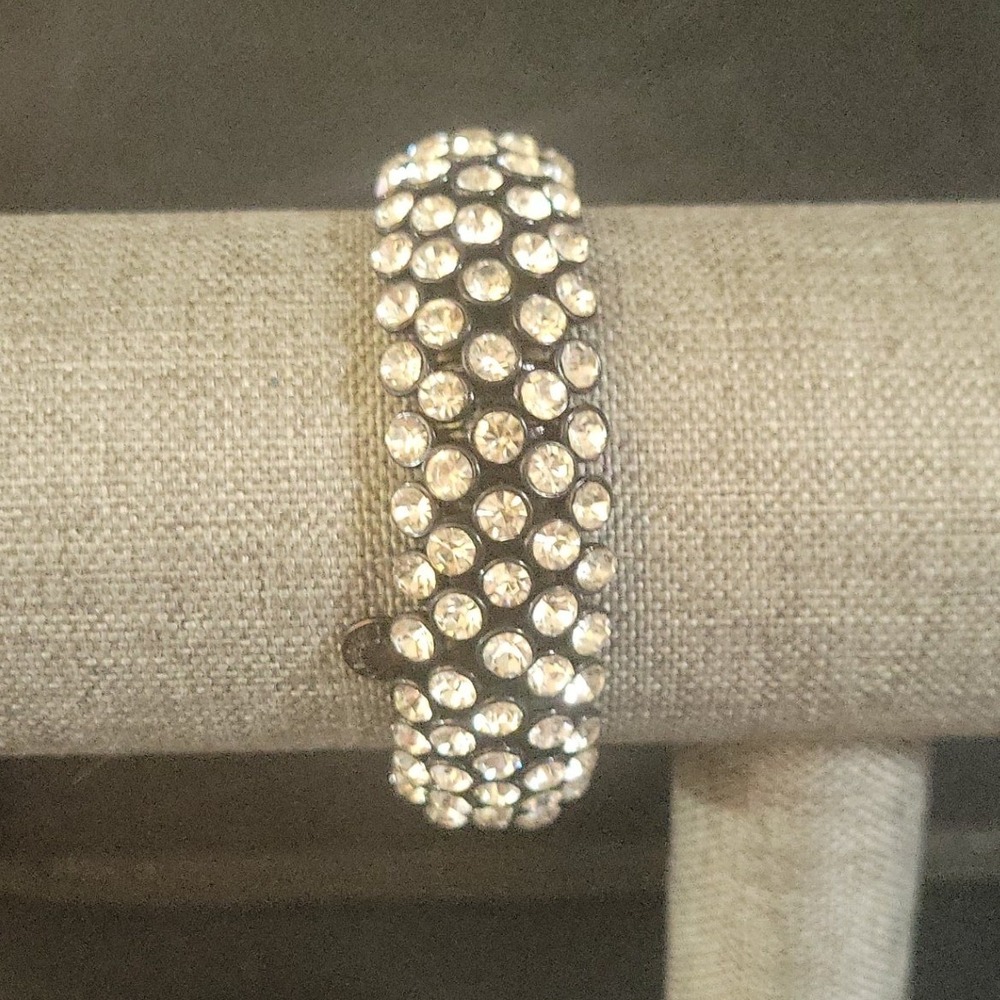 J. Crew Gunmetal Rhinestone Stretch Cuff Bracelet Dark Glamour Size 7
